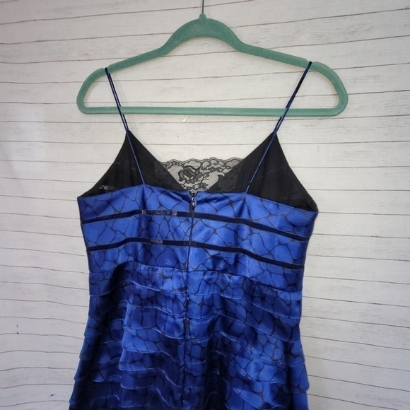 ELIZA J TIERED RUFFLE SATIN ROYAL BLUE DRESS, sz 10 Petite - Picture 7 of 10